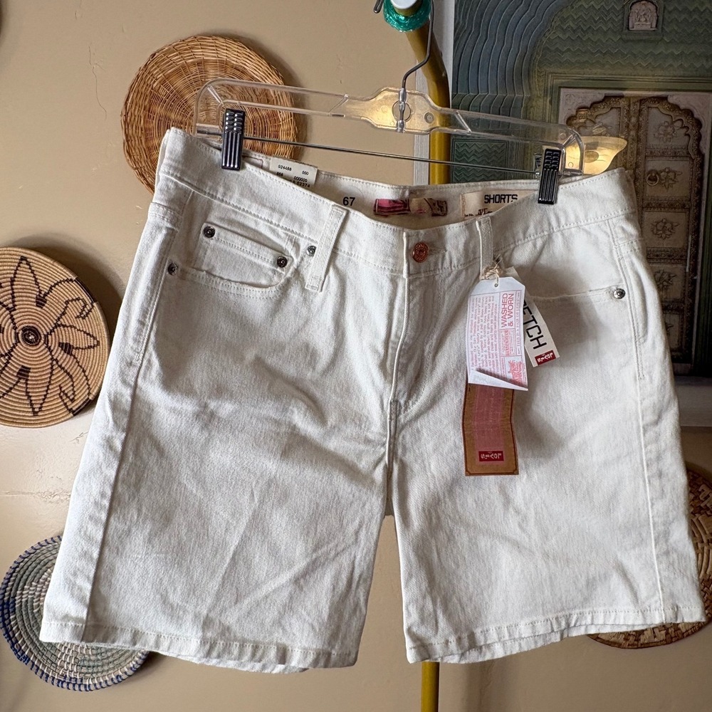 Levis 515 White Denim Shorts Womens 12 Stretch Mid Rise Washed & Worn NWT